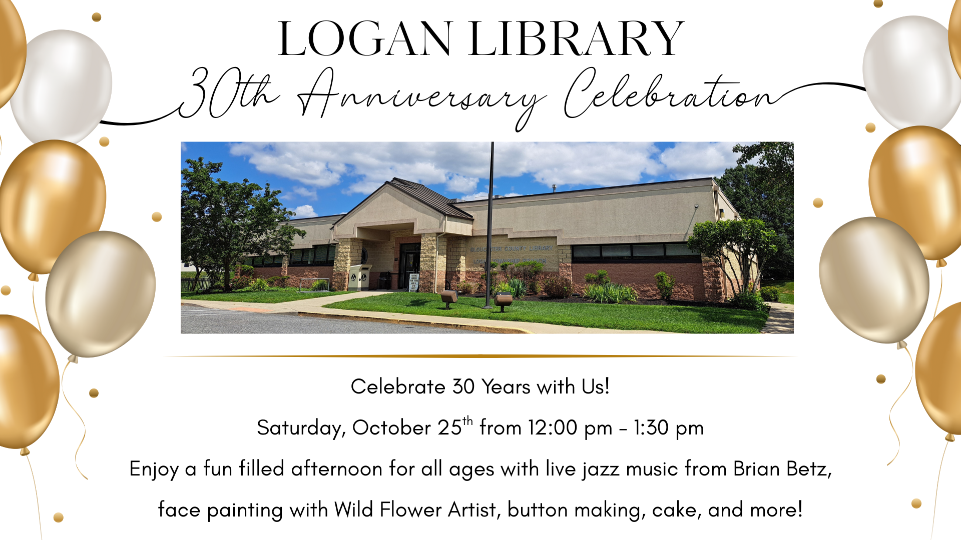 30th anniversary of the Logan branch library on Saturday, October 25th at 12 pm